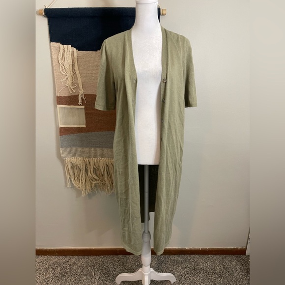 J. Jill Button Up Linen Blend Dress/Duster Sz S Sage Coastal Beach SummerKnit XS - Picture 3 of 8